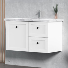 Whitby 900mm Matte White Wall Hung Single Vanity with 50mm Stone Countertop